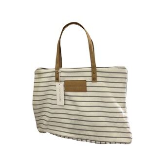 NWT Cozy Earth Striped Tote White/Tan/Gray XL Shoulder Bag Summer Beach pool